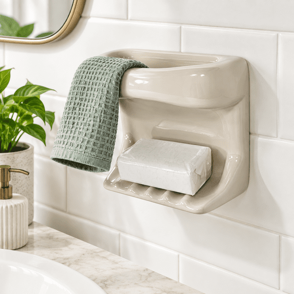 Beige Almond Ceramic Soap Dish Tray for Bath Shower Bathtubs