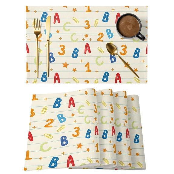 Beige Alphabet Letters Placemats Set of 2 Modern Art Playful Numbers Place Mats Indoor Wipeable Table Mats Washable Cloth Dining Table Placemats for Kitchen Holiday Party Home Decor 13x19 Inch