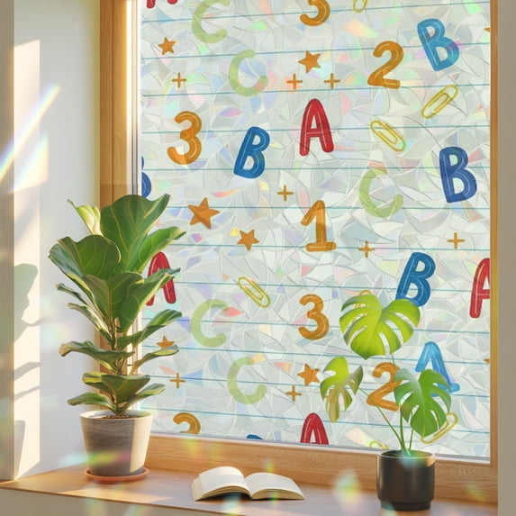 Beige Alphabet Letters Window Privacy Film Rainbow Static Cling Stain ...
