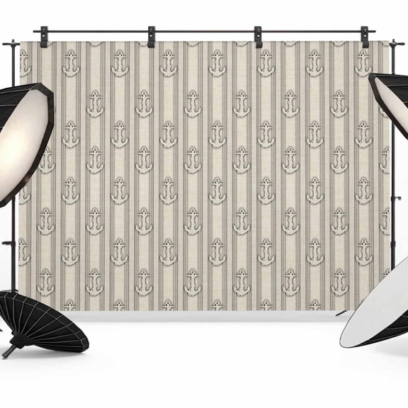Beige Anchor Nautical Backdrop for Photoshoot,Photography Photo Studio Background Wall Backdrop,Coastal Ocean Blue Striped Back Drop Banner Panel for Portraits Wedding Live Streaming Decor 7x5Ft