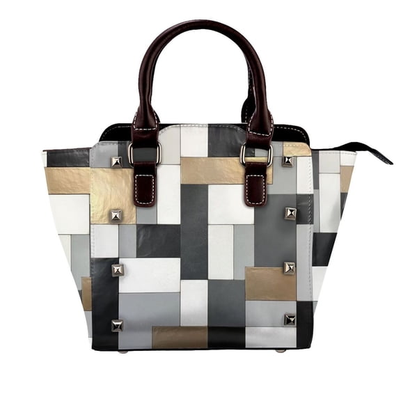 Beige And Black And Golden Squares Rivet Fashion One-Shoulder Women's Handbag Tote Bag