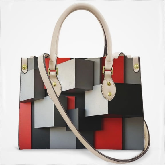 Beige And Black And Red Squares Cross Body Bags For Women Small Leather Female Handbags Fashion Top-Handle Totes