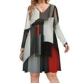 thumbnail image 1 of Beige And Black And Red Squares Long Sleeve Dresses For Women Vintage Elegant Party Dress Oversized V-neck Dress S-8XL, 1 of 7