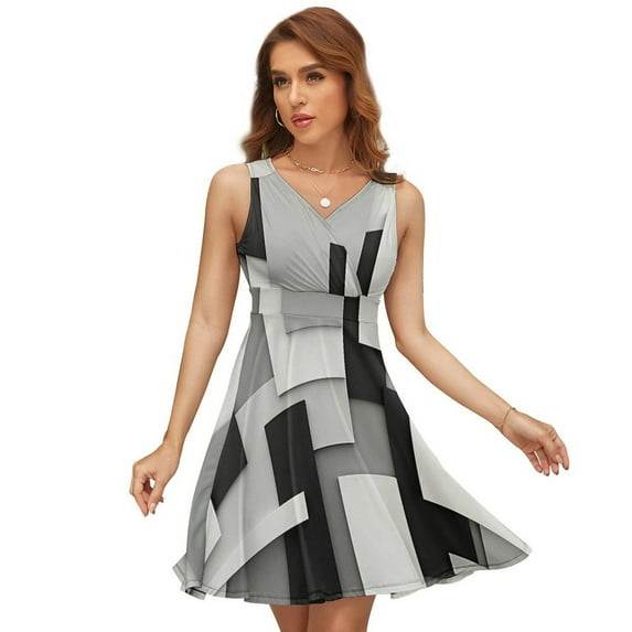 Beige And Black Squares Dress Fashion Beach Long Dresses Female Party Printed Sundress