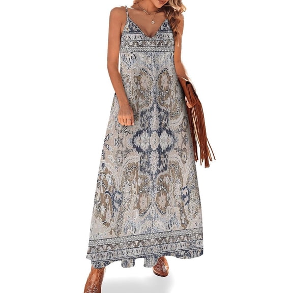 Beige And Blue Dvin Sleeveless Suspender Dress Summer Fashion Casual Long Dress