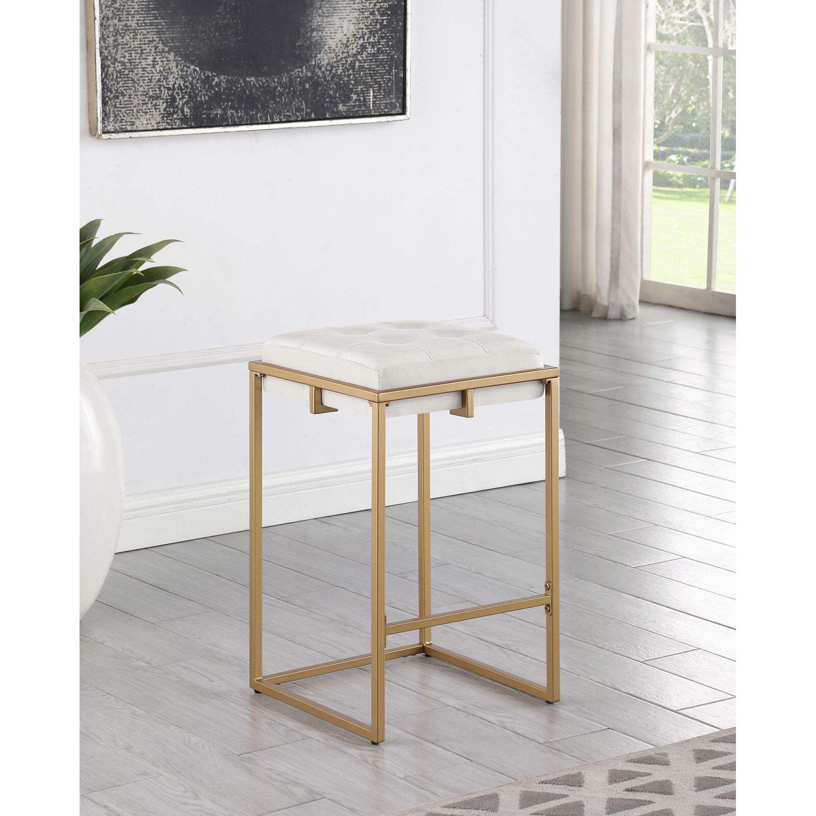 Beige And Gold Square Counter Height Stools Set Of 2 Solid Beige Gold