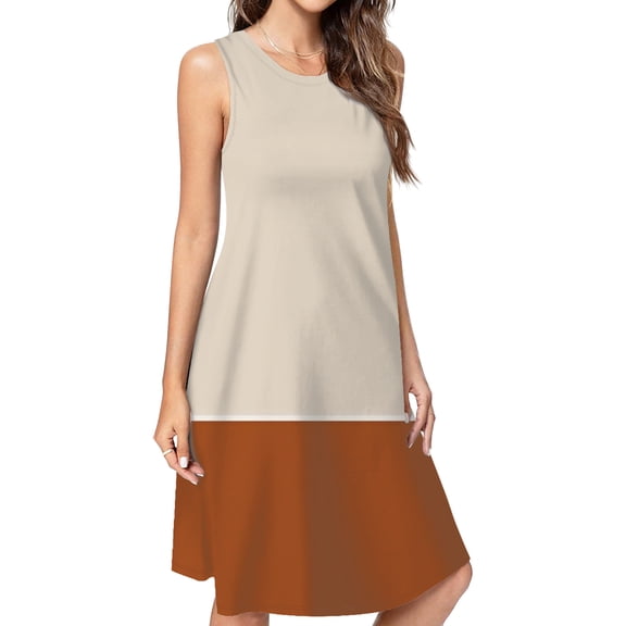 Beige And Terracotta Color Palette Dress Loose Women'S Dress Beach Dresses With Pockets Dresses For Womens