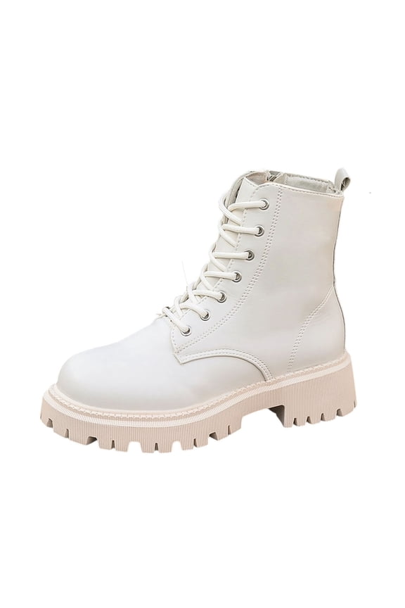 Beige Ankle Boots For Womens Round Toe Chunky Heel French Style Solid Casual Comfortable Versatile Leisure Outdoor Wear Footwear Size 36