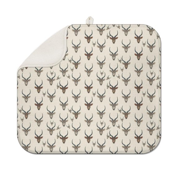 Beige Antelope Head Pattern Dish Drying Mat for Kitchen 1 Pack, Ultra Absorbent Microfiber Dishes Drainer Mats,16"x18"