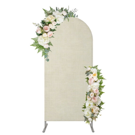 Beige Arch Backdrop Cover 4FT, Modern Minimalist Linen Pure Color Spandex Fitted Stretchy Arch Stand Covers, Round Top Chiara Backdrop Cover for Wedding Party Birthday Baby Shower