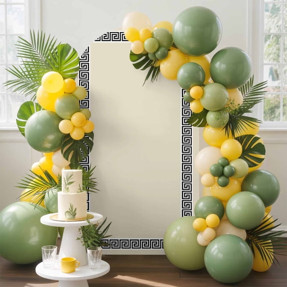 Beige Arch Backdrop Cover, 7.2FT, Greek Chinese Style Border Geometric Spandex Arch Covers Double-Sided Backdrop for Wedding Birthday Party Photo Background Decoration