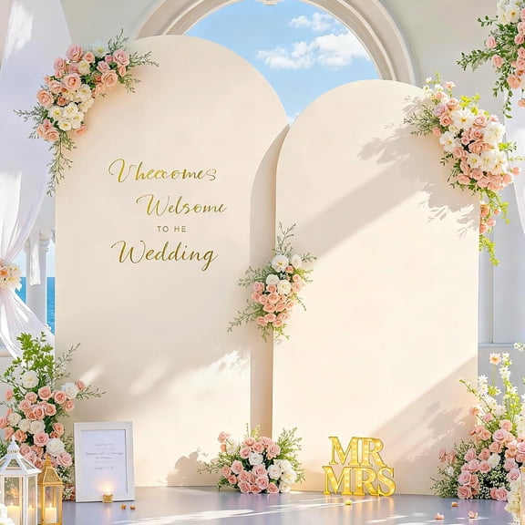 Beige Arch Covers 7.2FT and 6FT Set of 2 Stretchy Spandex Backdrop Cover | Wedding Arch Backdrop, Arch Stand Cover, Shower Birthday Party Girls Bridal Decor, Balloon Arch Photo Booth Background