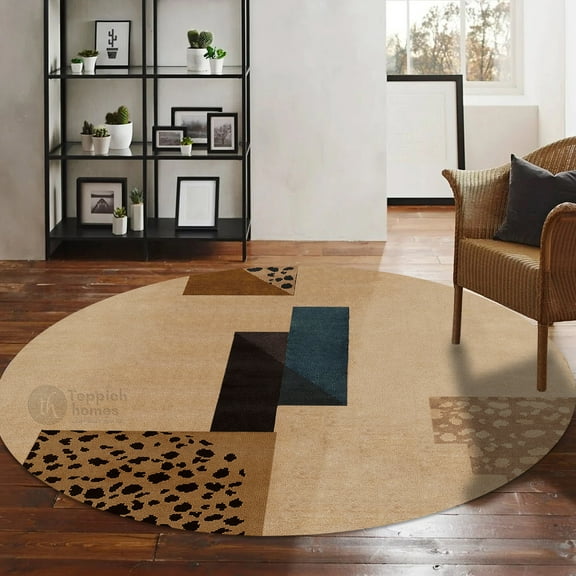 Beige Area Rug 13X13, Geometric Wool, Area Rugs, Hallway Living room, Round Carpet