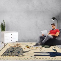 Teppich Homes Geometric Luxury Under Your Feet Contemporary Area Rug, Beige Geometric, 5 x 7, Quick Dry