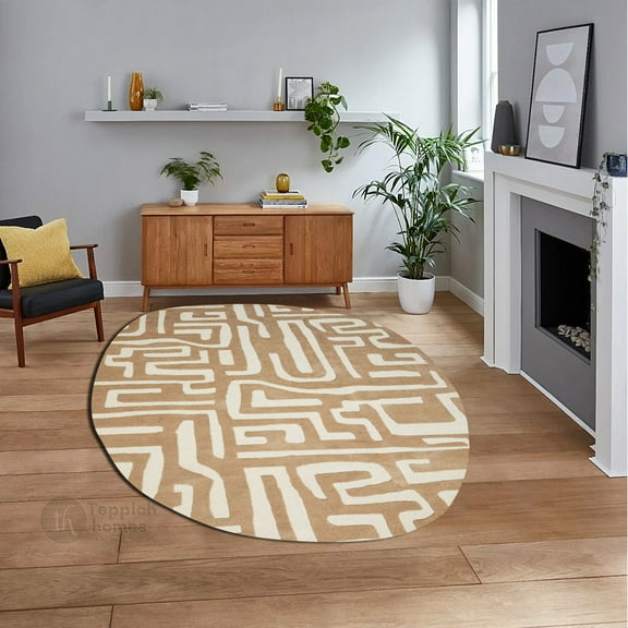 Beige Area Rug 5X7, Geometric Carpet, Tufted Rugs, Living, Bed, room, Oval Carpet