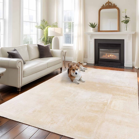 Beige Area Rug 5x8 FT, Non Slip Bedroom Throw Carpet, Retro Oil Painting Modern Abstract Art Aesthetics Washable Soft Floor Carpet Non-Shedding Rug for Living Room Nursery Dorm Office