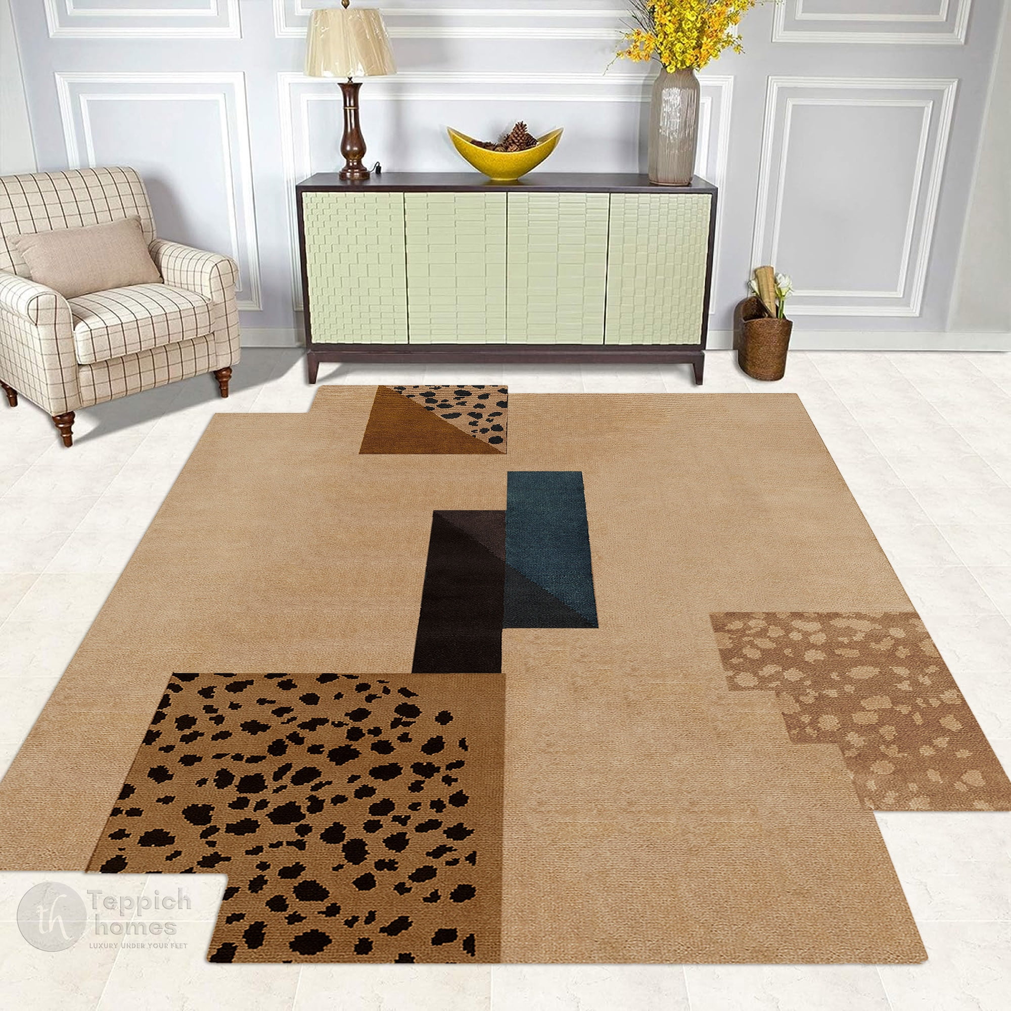 Beige Area Rug 6X8, Geometric Carpet, Hand Tufted Rugs, Hallway ...