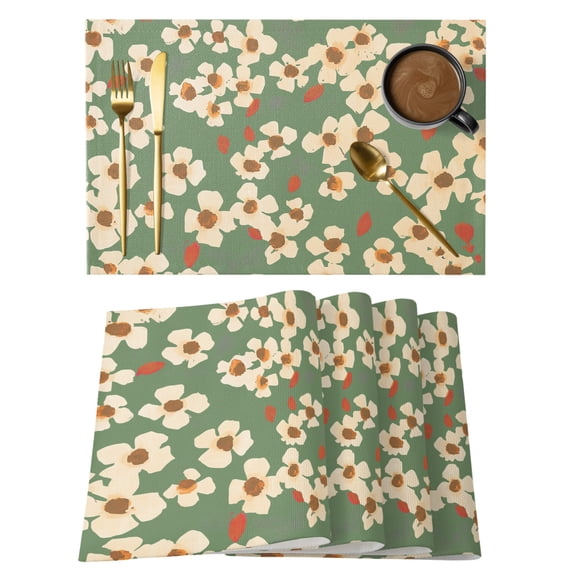 Beige Artwork Floral Placemats Set of 12 Abstract Art Botanical Green Place Mats Indoor Wipeable Table Mats Washable Cloth Dining Table Placemats for Kitchen Holiday Party Home Decor 13x19 Inch