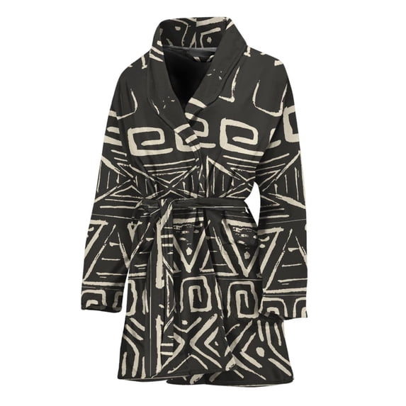 Beige Aztec Pattern Women Bathrobe One Size Univeral Fits Fashion Lightweight Plush Fleece Long Robe For Women