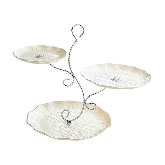 Beige B 3-Layer Leaf Design Fruit Tray, 40X32Cm, Beige Or Green, With Handle, For Party Serving