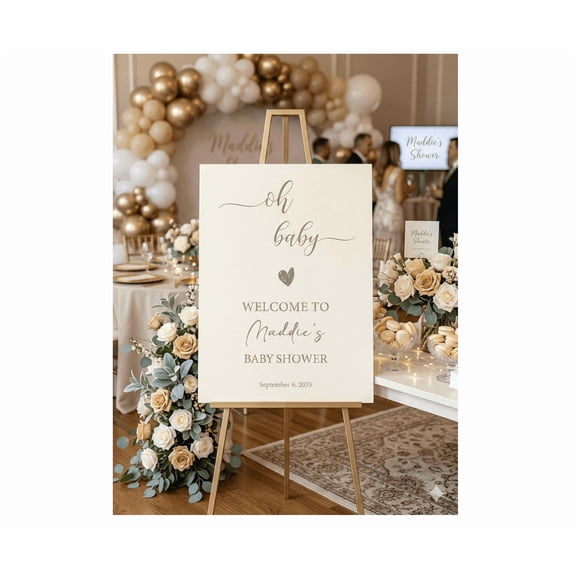 Beige Baby Shower Welcome Sign Minimalist Gender Neutral Baby Shower Sign Print Poster