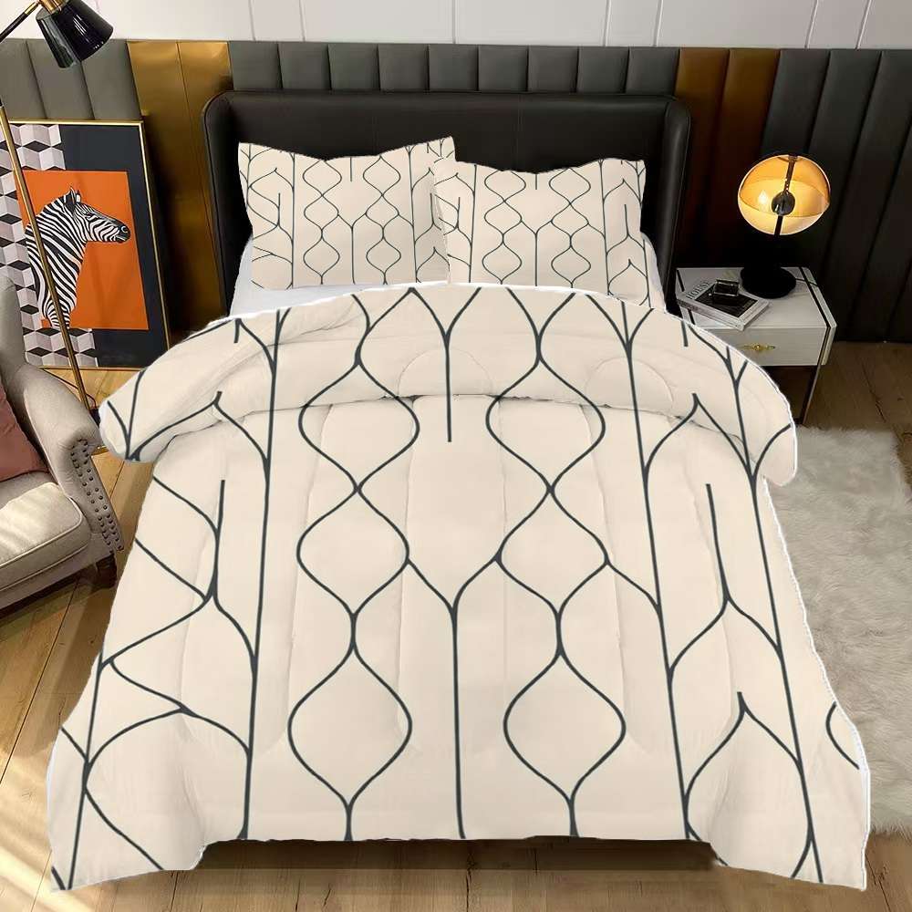 Beige Background Dark Lines Pattern Comforter Set Full Size Bedding Set ...