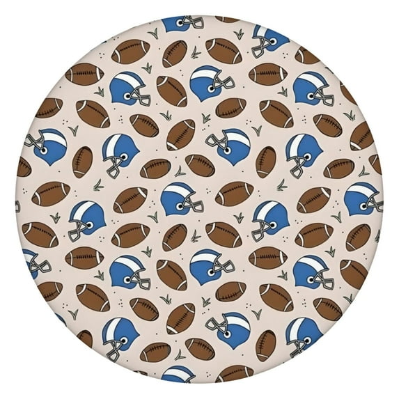 Beige Background Football Helmets Pattern Round Fitted Tablecloth with Elastic Edge,Dining Table Cover Waterproof,Outdoor Round Tablecloth for Camping,Dining,Indoor and Outdoor