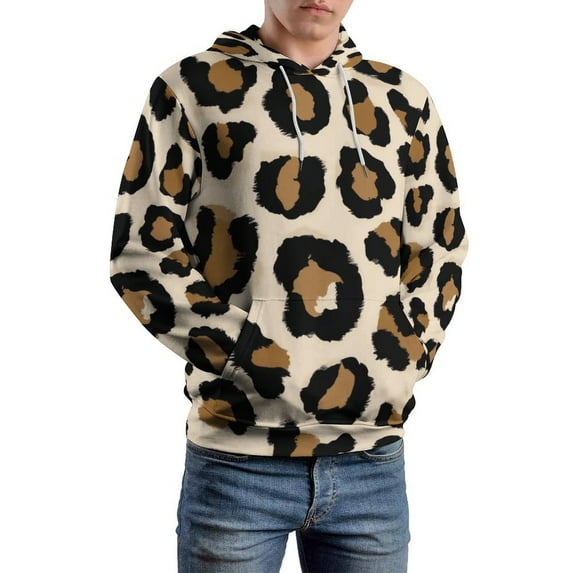 Beige Background Leopard Print Spots Oversized Hoodies For Men Teen Pullover With Pocket Mens Pullover Hoodie Sweatshirt S-5XL