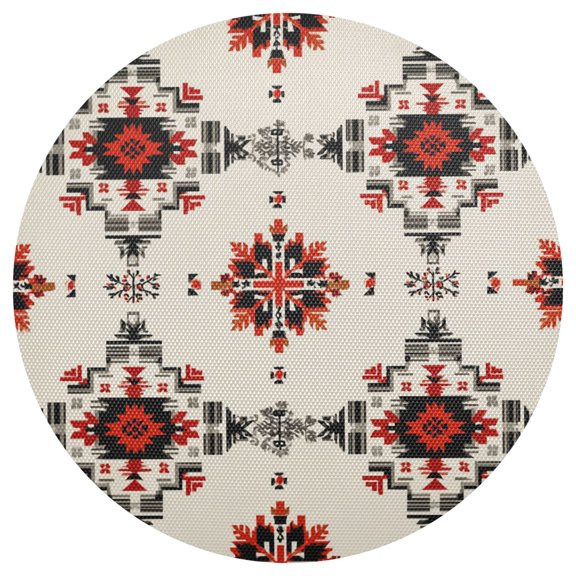 Beige Background with Black Red Geometric Pattern PVC Round Grid Placemat Table Mat 1 Pc 15.4" x 15.4"