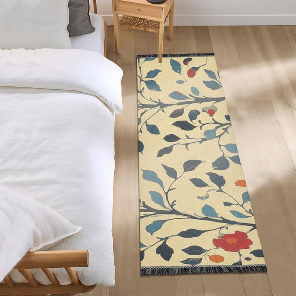 Beige Background with Leaves Bedroom Runner Rug 2'x 6' Non Slip Carpet Indoor Home Area Rug Living Room