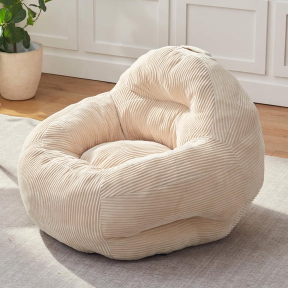 Beige Bag Chair for Adults - Large Egg-Shaped Lounge Sofa with Armrests
