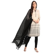 Beige Band Collar Yarn-dyed Kurta-Small