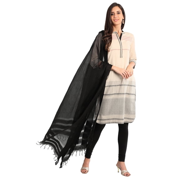 Beige Band Collar Yarn-dyed Kurta-X Large