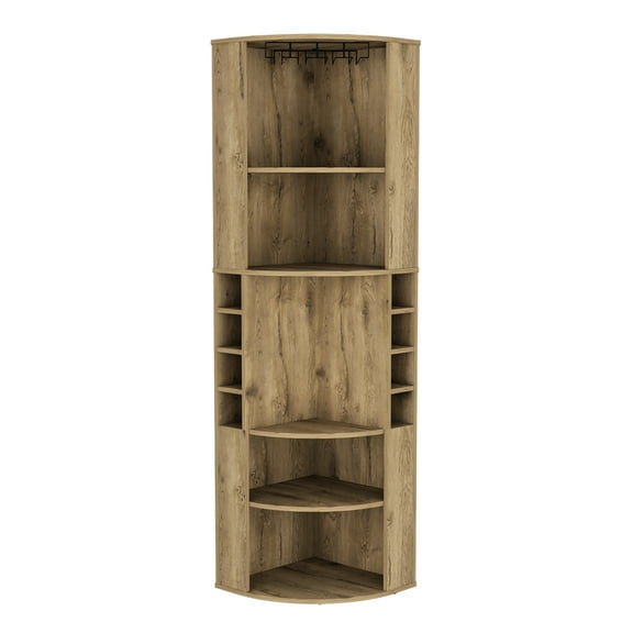 Beige Bar Cabinet With Elevated Glass Rack And Materials For Home Bars Living Room In Particle Board Structure Build