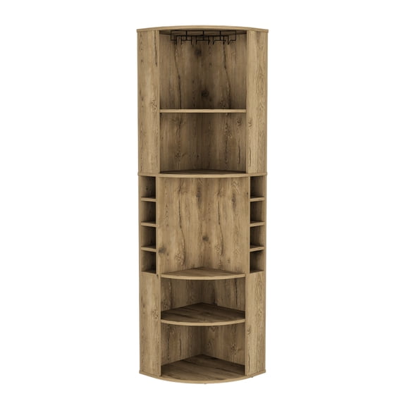 Beige Bar Cabinet With Elevated Glass Rack And Materials For Home Bars Living Room In Particle Board Structure Build