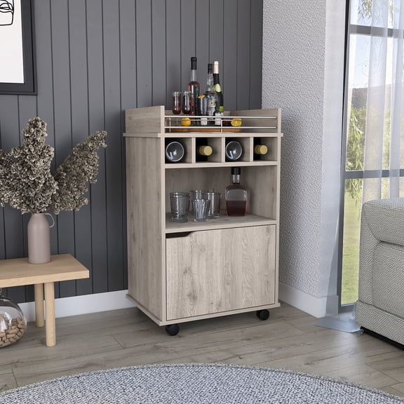 Beige Bar | Shelves for Drink & Accessory Storage | Laminated Particle Board Design | Space - Efficient Storage