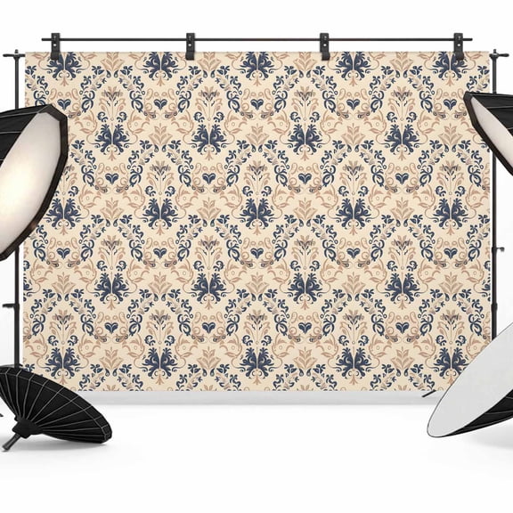 Beige Baroque Backdrop for Photography, Fabric Photo Background Backdrop, Vintage European Floral Pattern Photo Booth Background for Portrait Photoshoot Video Wedding Studio Decoration Banner 7x5ft