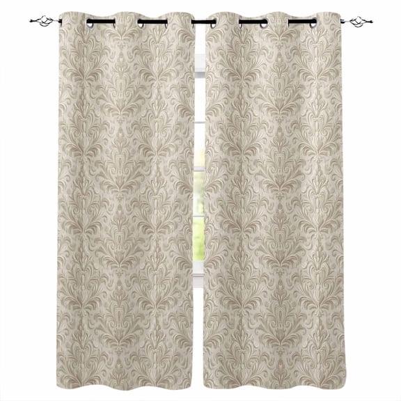 Beige Baroque Blackout Curtains 45 Inches Long for Bedroom, Farmhouse Scroll Floral Pattern Art Thermal Insulated Room Darkening Black Out Window Curtain Panels Grommet Drapes for Living Room