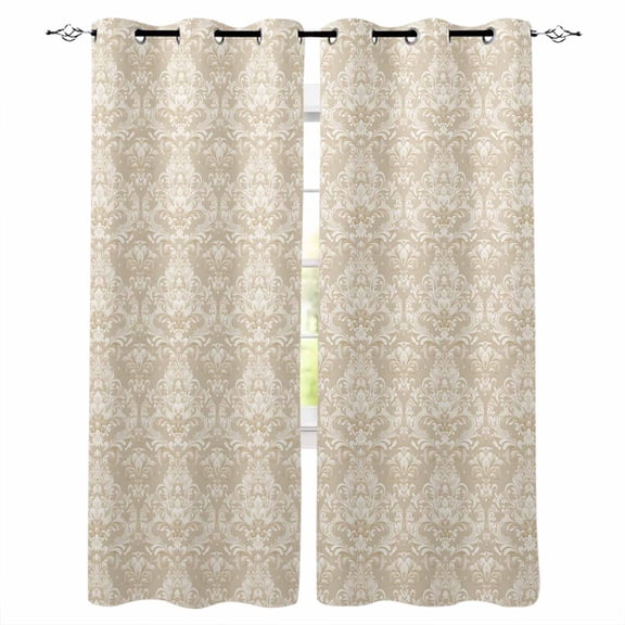 Beige Baroque Blackout Curtains for Bedroom Living Room Darkening Curtains 63 Inches Long Retro Farmhouse Abstract Scroll Floral Window Curtain 2 Panels Set Window Treatment Grommet Drapes 42"x63"