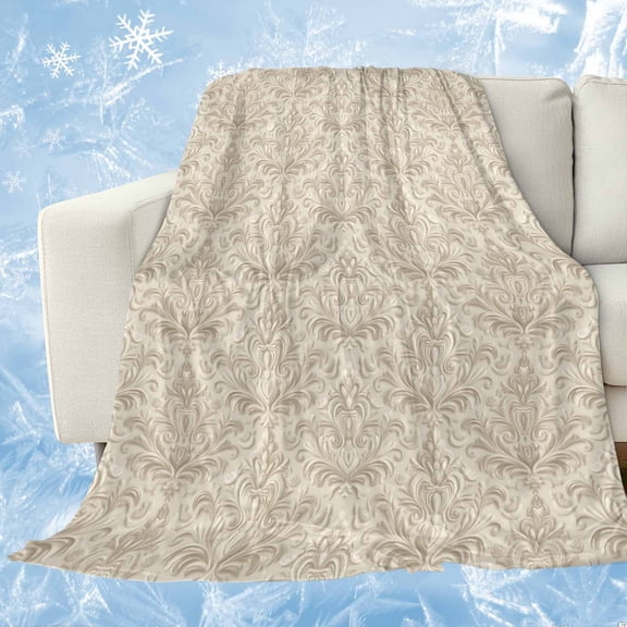 Beige Baroque Cooling Blanket, Lightweight Breathable Summer Throw Blanket with Double Sided Cold Effect,Farmhouse Scroll Floral Pattern Art Picnic Beach Blankets Bed Sheet for Hot Sleepers 30"x40"