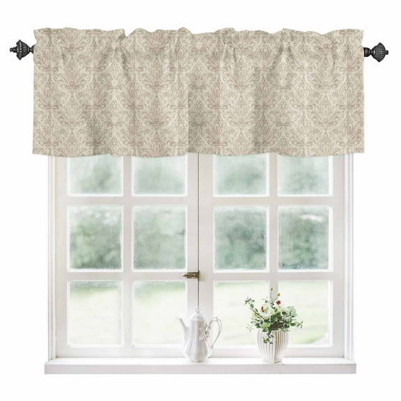 Beige Baroque Kitchen Valances for Windows 42x12 Inch Kitchen Curtains Valances Rod Pocket Farmhouse Scroll Floral Pattern Art Bathroom Window Valances for Window Treatment Decor