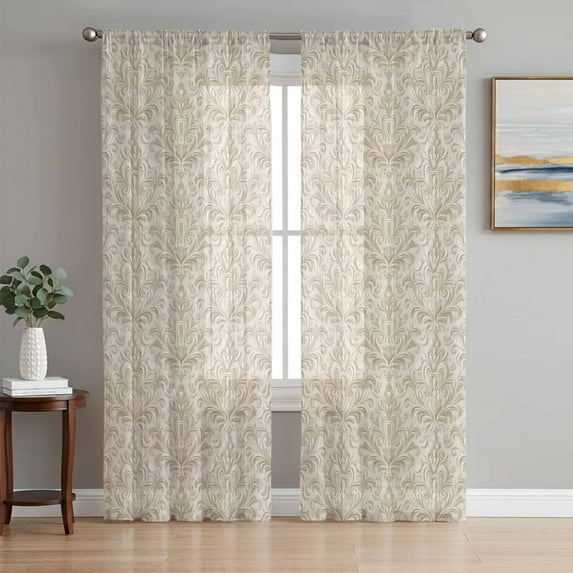 Beige Baroque Sheer Curtains 84 Inch Length 2 Panels Set, Farmhouse ...