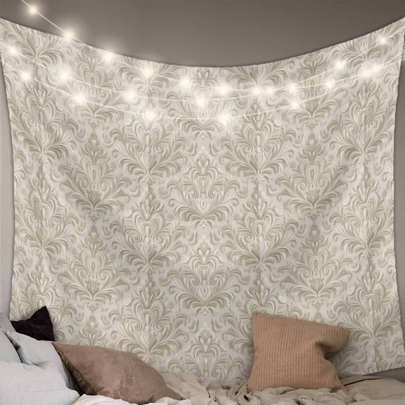 Beige Baroque Small Tapestry for Bedroom Wall Hanging Tapestry, Farmhouse Scroll Floral Pattern Art Ceiling Backdrop Tapestries Poster Blanket Wall Decor for Teens Room Living Room Dorm 23" x 28"