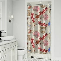 Beige Baseball Elements Pattern Shower Curtain 36"x72" ,Bathroom Decorative Shower Curtains Set with 12 Hooks,Modern Waterproof Washable Shower Curtain