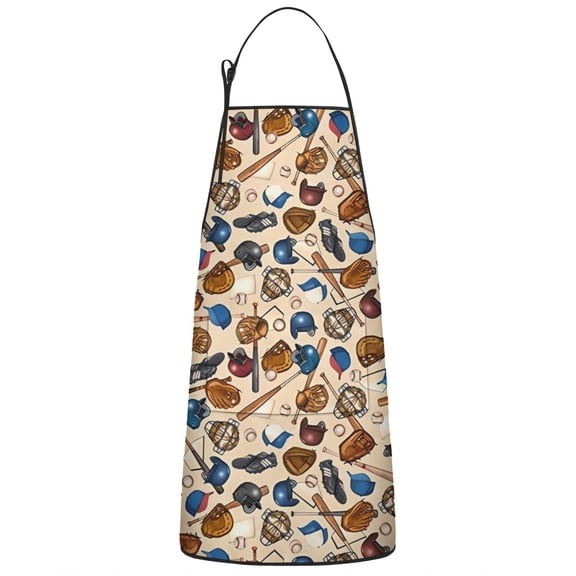 Beige Baseball Gear Pattern Apron-Garden Aprons for Women with Pockets-Cotton Linen Waterproof Kitchen Cooking Gardening Aprons Adjustable for Kitchen,Cooking,BBQ and Salon 33x27 Inch