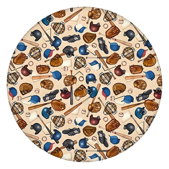 Beige Baseball Gear Pattern Round Fitted Tablecloth with Elastic Edge,Dining Table Cover Waterproof,Outdoor Round Tablecloth for Camping,Dining,Indoor and Outdoor