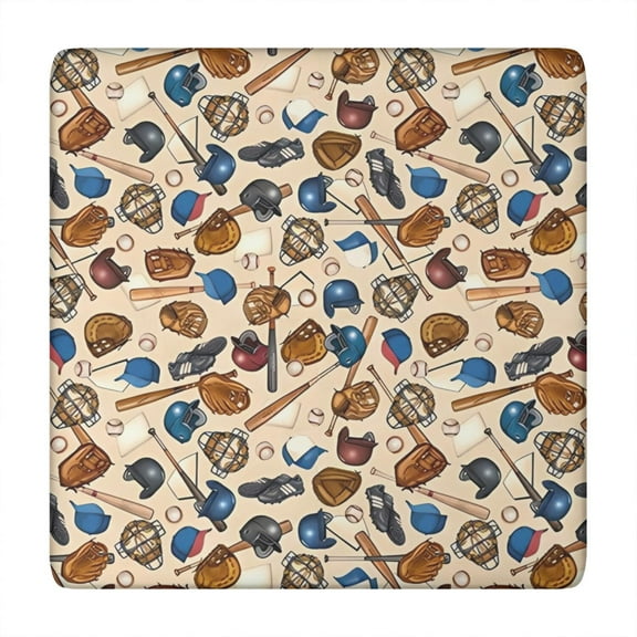 Beige Baseball Gear Pattern Square Fitted Tablecloth with Elastic Edge,Square Table Cover,Washable Elastic Table Cover for Home Kitchen Party Decor 34"x34"
