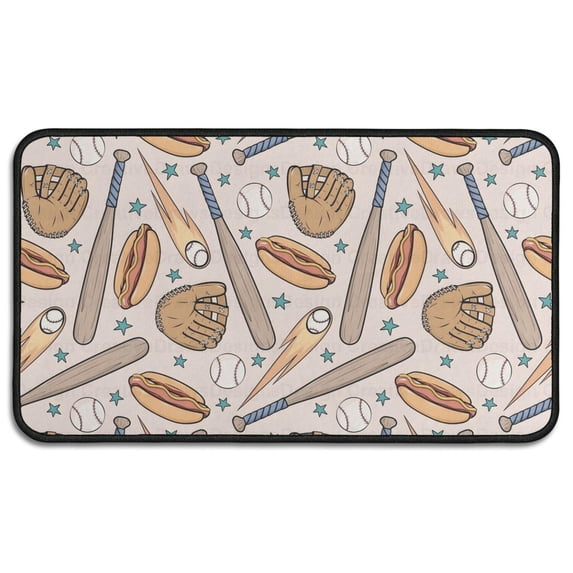 Beige Baseball Items Pattern Door Rugs,Washable Non Slip Door Mats Indoor,Decorative Door Mats,Entry Mat Indoor for Entrance,Bedroom,Kitchen,Bathroom,30"x17"