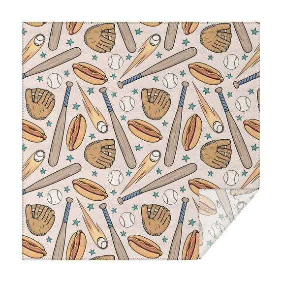 Beige Baseball Items Pattern Square Tablecloth,Waterproof Square Table Cover,Wipeable Spillproof Washable Table Cover for Home Kitchen Party Decor 52"x52"(132x132cm)