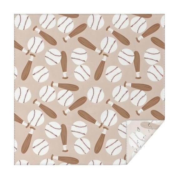Beige Baseballs and Bats Pattern Square Tablecloth,Waterproof Square Table Cover,Wipeable Spillproof Washable Table Cover for Home Kitchen Party Decor 52"x52"(132x132cm)